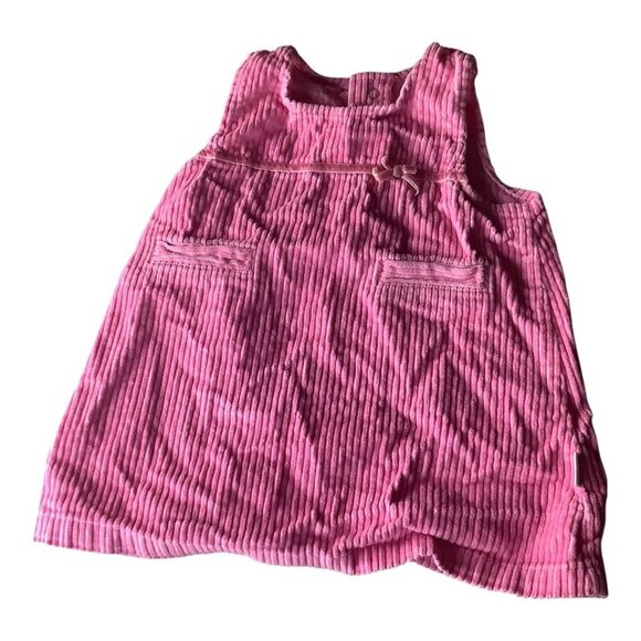 Little Me Pink Corduroy Baby Girl Sleeveless Dress 18M Bow Accent Front Pockets - Picture 1 of 10